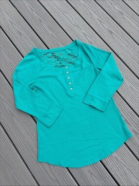 Mudd Teal Waffle Knit Lace-Back Henley